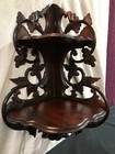 Small Victorian Antique Folding Corner Wall Shelf 2 Shelves Fancy Mahogany