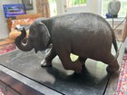 Vintage Big Mcm Hand Carved   Signed Artisan Hard Wood Elephant Figure 6 X 11   