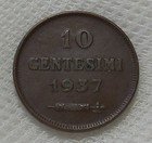 1937 R San Marino 10 Centesimi Bronze Coin Au Mintage 400 000