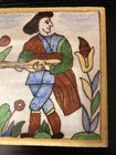 Antique Aetco American Faience European Style Art Tile  Musician  Guitar Player