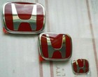 3 X Red H Emblem Front Rear Steering Badge Fit For 2006-15 Honda Civic Exs Si Lx