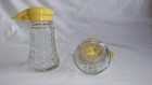 Vintage 1950 s Daniel s Flip-top Glass Salt   Pepper Shakers Yellow Top Set Of 2