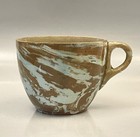 Set Of 4 Vintage Artisan Marbled Earthenware Demitasse Espresso Cups   Saucers
