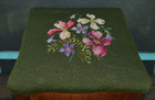Vintage Antique Moss Green Needlepoint Queen Anne Legs Ottoman Footstool Stool