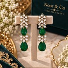 Emerald Green Crystal Necklace   Earrings Set     Elegant Floral Statement Jewelry