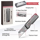 Flissa Advanced Titanium Utility Knife Cnc Unibody 10 Extra Blades Quick Change