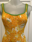 Vintage Jantzen Swimsuit Meshed Orange White Flowers 60s-70s Pin-up Size Small