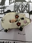 Vtg Hand Painted Porcelain Pigs Sew Buttons The Hands Work Original Card