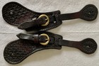 Super Nice Men s Vintage Tooled Leather Spur Straps 2-1 2  Wide brass Buckle