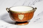 Neat Antique English Wood Silverplate Porcelain Centerpiece Bowl Trophy Military