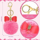 12 Pieces Bow Rhinestone Pom Pom Keychain Fluffy Faux Fur Pompoms Chic Colors