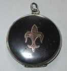 Antique Victorian Niello Rose Gold Accent Fleur De Lis 800 Silver Locket Pendant