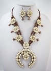 Southwestern Round White Naja Squash Blossom Statement Necklace And Earrings