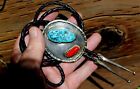 Large 1976 Old Pawn Navajo Handmade Sterling Silver Turquoise   Coral Bolo Tie