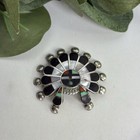 Vintage Signed Zuni Native American Sterling Silver Onyx Sun Face Pendant Brooch