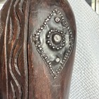 Pair Of Hand-carved Wood African-style Wall Masks With Hammered Metal Accents