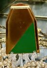 Vintage 1930s Art Deco Makeup Rare Compact Green Enamel    Gold Rouge Puffer Pat