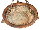 Antique Hammered Copper Hanging Pot Bowl Brass Chain   Hook Primitive Vintage