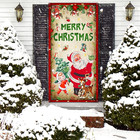 Vintage Merry Christmas Door Cover Backdrop With Santa Claus Elk Christmas Tree