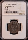1436-38 England  henry Vi  Silver 4 Pence Groat  S-1898 - Ngc Au55  Rare Top Pop