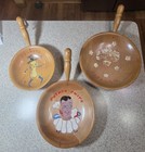 3 Vintage Mid Century Popcorn Peanuts Potato Chips Wood Snack Bowls Nasco