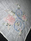 Vtg Women   s Hankerchief Monogram S Floral Embroidery Wedding Blue Bride Garden