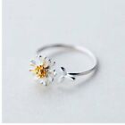 925 Silver Daisy Flower Leaf Open Rings Statement Sunflower Women Jewelry