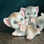 Set Vintage Sugar Textured Glazed Porcelain Kittens