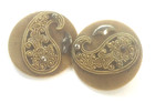 2 Antique Brass And Steel Cut Buttons  Ridged Paisley Design  1  1 8  Wide