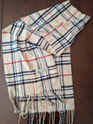 Italy Design Cashmere Blend White Plaid Scarf With Fringe