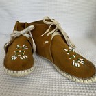 Vintage Kid 50 s Taos Buckskin Leather Native American Moccasins Beaded Kachina