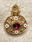 Vintage Czech Gold Filigree Pink Glass Flowers 2 25  Perfume Bottle