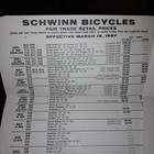 Vintage Original 1967 Schwinn Dealer Pricing Sheets Total Of 3 Bicycle Bike
