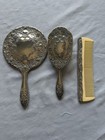 Vintage Ornate Silver-plate Vanity Set  Mirror  Hair Brush   Comb