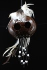 Ikaika Hawaiian Warrior   Koa Helmet Hanging Decor - 4  Coconut Shell  White Blk