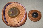 Two Small Pine Needle Woven Baskets - Polished Stone Centers - One Signed  vp 
