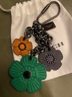 Coach Tea Rose Mix Flower Bag Charm Key Ring Green Multicolor Leather