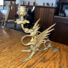 Solid Brass Phoenix Dragon Holder Griffin Candle Stick Gryphon Antique Vintage