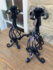 Lovely Antique Fireplace Andirons Twisted Wrought Iron Rose Top Motif 17  X 13 