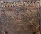 19th Century Fine Chinese Carved Wood Landscape Portrait Statue Painting Screen