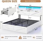 Farmhouse Bed Frame Queen Size With Bookcase Headboard  Led Lights  Barn Door