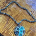 Artisan Turquoise Accent Round Pendant Necklace In Silver-tone