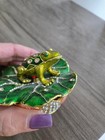 Shiny Gold Green Enamels Crystals Frog On Lily Pad Trinket Box Figurine