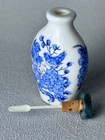 Vintage Chinese Blue   White Porcelain Snuff Bottle Birds Flowers Qianlong Mark