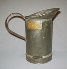 Old Antique Vtg 19th C 1800s Hand Made Tin Quart Size Measure Pitcher Brass Tag