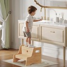 Kids Step Stool Potty Training Wooden Stool With Handles Non-slip Pads
