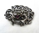 Antique Vtg Art Nouveau Tourmaline Sterling Silver Dragon Gargoyle Pin   2 1 4 