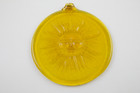 Vintage Round Yellow Pressed Glass Smiling Sun Sol Suncatcher Medallion