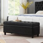 Pu Leather Upholstered Storage Ottoman Entryway Bench Wood Legs 45 x18 x18 black