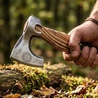 Handmade Carbon Steel Axe With Leather Sheath     Camping Hatchet Wood Handle